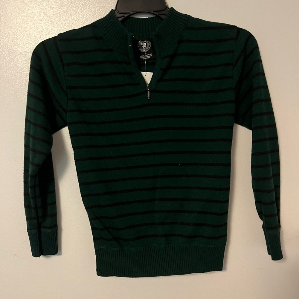 Green and Black Striped Boy's Sweater